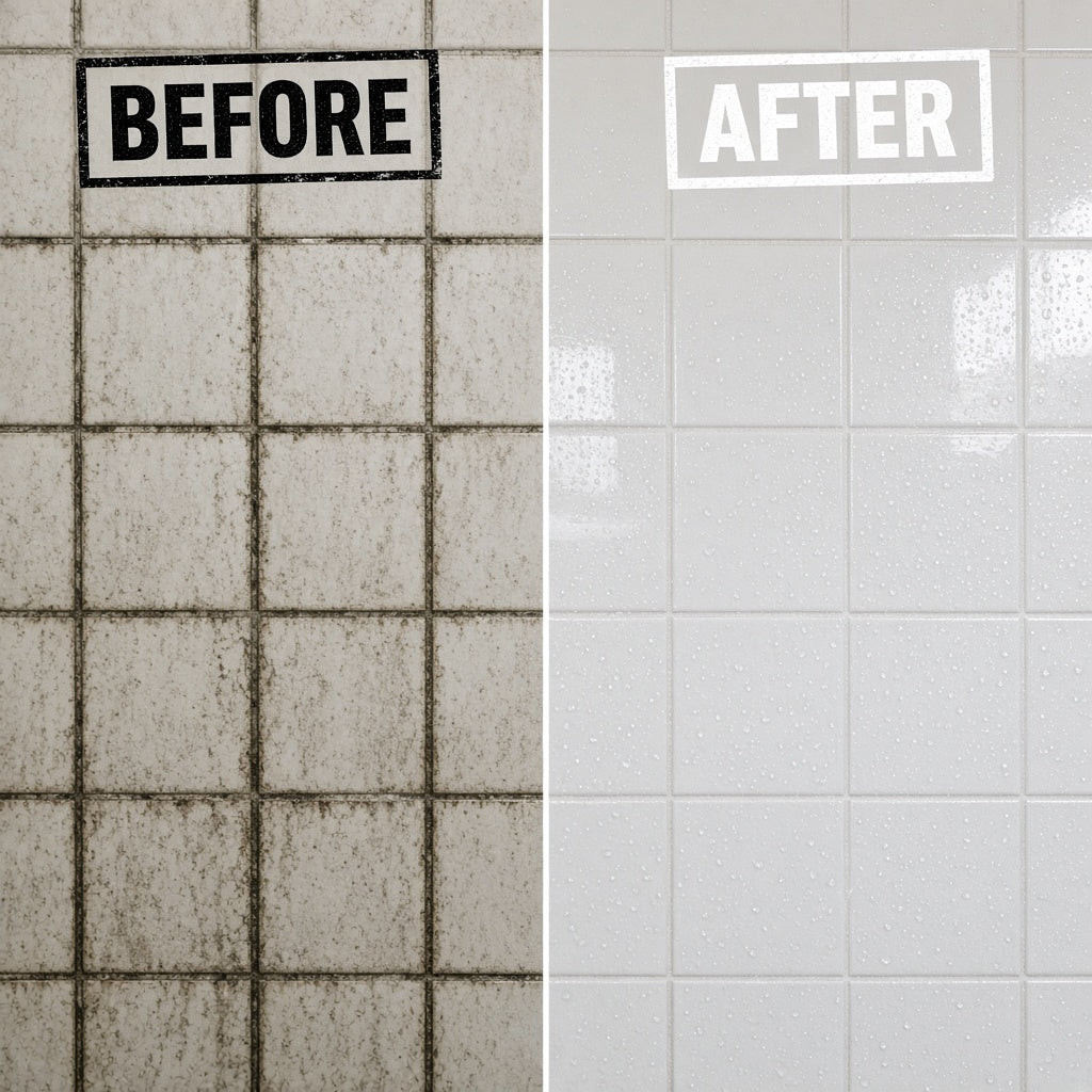 Before and after: bathroom tile grout cleaned