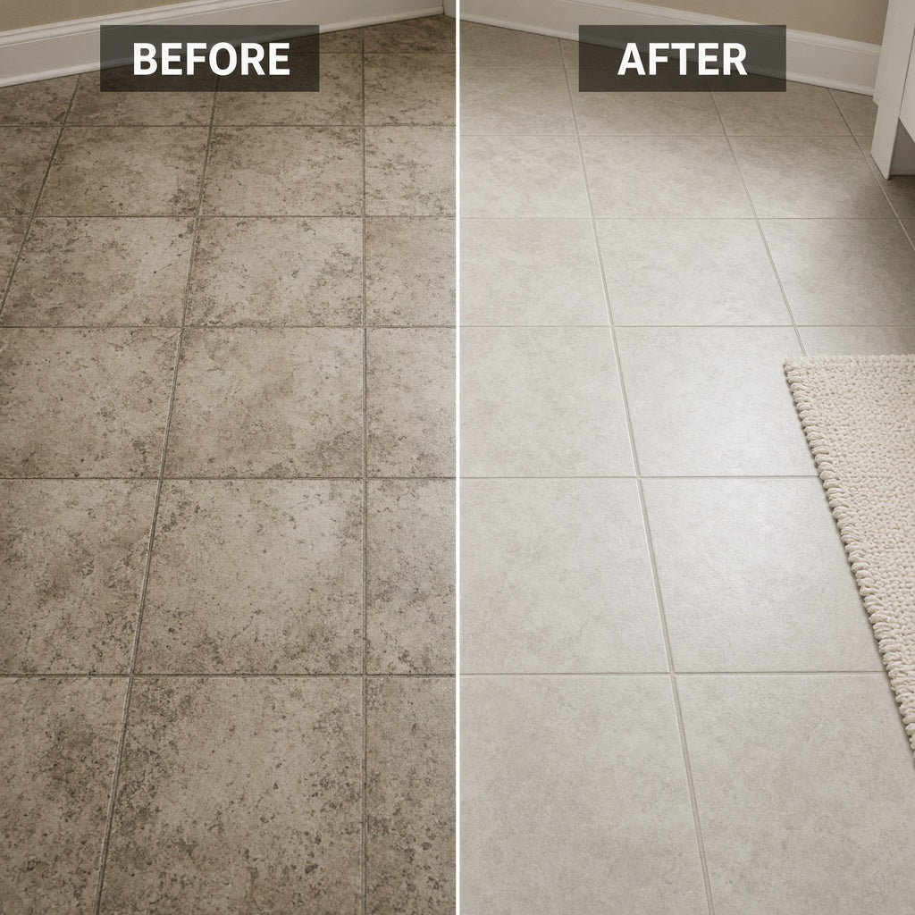 Before and after cleaning result — floor tile